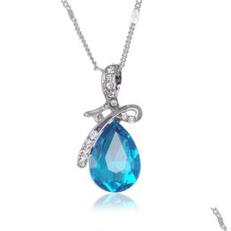 6 Colors Water Drop Pendant Necklaces Crystal Chain Diamond Angel Tears Fashion Jewelry For Girls Delivery Dha6I