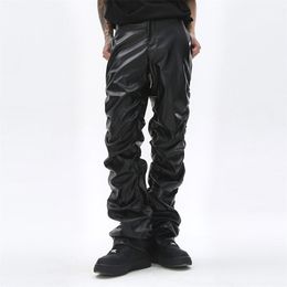 Мужские брюки из искусственной кожи в стиле хип-хоп, уличная одежда в стиле ретро, свободные повседневные брюки, прямые однотонные брюки-карго