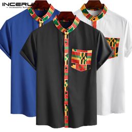 2020 Men Shirt Ethnic Style Printed Streetwear Short Sleeve Tops Stand Collar Button Men African Clothes Dashiki Camisa INCERUN301V