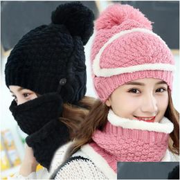 23 Styles Knitted Hat Add Scarf Mask Gloves 4 Piece Suit/3 Suit Costume Cap Winter Soft Warm Girls Beanies More Drop Delivery Dhet9