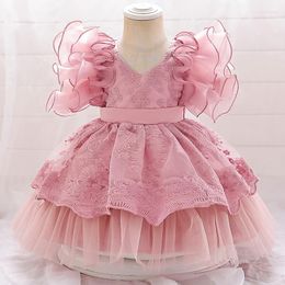 Girl Dresses Pageant Flower 1st Birthday Dress For Baby Clothes Baptism Short Sleeve Princess Girls Party Wedding Gown