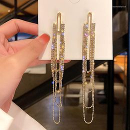 Dangle Earrings Fashion Long Shiny Rhinestone For Women Bohemian Charm Layer Metal Tassel Drop Party Hanging Jewellery