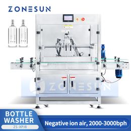 ZONESUN ZS-XPJ8 Automatic Anion Wine Bottle Rinsing Machine 8 Heads Rotary Glass Jar Pressure Washing Cleaning Mass Production