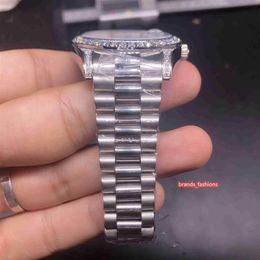 High Quality Men's Business Watches Four Corner Diamond Watch Diamond Bezel Silver Stainless Steel Watch Automatic Mechanical259f