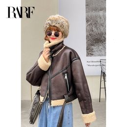 Women's Jackets RARF Winter Jacket Women Thick Faux Leather Jacket Women Coat Warm Lamb Biker Coat Female Casual Belt Outwear Ladies 230919