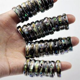 whole 50Pcs 6mm abalone shell band stainless steel rings fashion jewelry summer ring for man women bulk lots264r