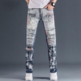 Design Pants Men Women T Shirts Panther Print Army Green Destroyed Mens Slim Denim Straight Biker Skinny Jeans Men2423