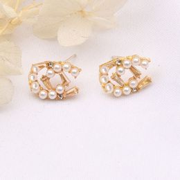 20 Style Luxury Stud Earrings Brand Letter Pearl Earrings Designer Jewellery 18K Gold Plated Wedding Party Gift