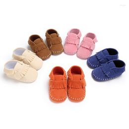 First Walkers Baby PU Leather Shoes Fringe Hard Sole Infants Boys Girls Moccasins Rubber Anti-slip Toddlers