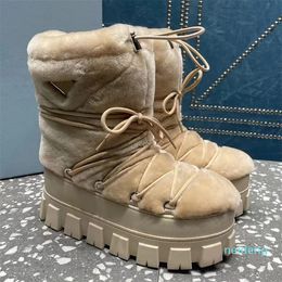 Designer -Sheepskin Ankle Boots Slip-On Chunky bottom Bootie Round toe Lace up Snow boot women's outdoor shoes luxury designer Flat bottomed factory footwear