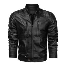 Mens Moto Biker Leather Coats Autumn Winter Leather Jacket Men Stand Collar Slim Pu Leather Jackets Fashion Motorcycle Causal Coat
