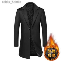 Men's Wool Blends 2023 Fine Men's Fashion Large Size Korean Slim Casual Thickened and Fleece British Style Wool Solid Colour Warm Woollen Coat L230919