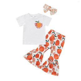 Clothing Sets Kid Infant Baby Girl 3pcs Suit Short Sleeve Round Neck Tops Summer Spring Loose Wide-Leg Trousers Head Band 1-6T