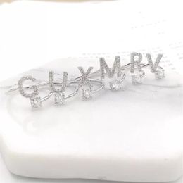 Fashion U-Z Letters Silver Ring For Women Rhinestone Open Finger Custom name Rings Female Engagement Ring Jewelry Anel Party Gift262L