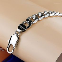 Hip-hop punk Men's Bracelet Curb Cuban Link Chain Mens Womens Bracelets Bangle Silver Colour No Fade 12mm 8 to 9 inches1268q