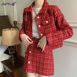 Two Piece Dress Women Spring Autumn Red 2 Piece Set Female Short Tweed Jacket Coat Mini Women's Suit Lady Chic Two Piece Classic Outfits 230918