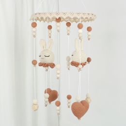 Mobiles# Handmade Crochet Baby Rattle Toys Knitted Bunny born Crib Mobile Rattle Music Bed Bell Hanging Toy Wind Chime Baby Room Decor 230919