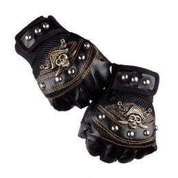 Five Fingers Gloves Skulls Rivet PU Leather Fingerless Men Women Fashion Hip Hop Women s Gym Punk Half Finger Men s 230919