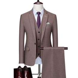 Men's Suits Blazers 2023 Fashion Casual Boutique Solid Color 3 Pcs Coat Pants Vest Set Male Business Wedding Groom Woolen 230919