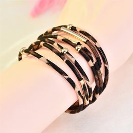 Trendy Magnetic Leopard Multilayer Ladies Leather Bracelet Bohemian retro style Jewellery Gift for occasions party wedding2891