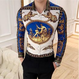 2019 Print Shirts New Baroque Slim Fit clothing punk style Party Club Shirt Men Camisa Male Long Sleeve Shirt tops S-4XL316j