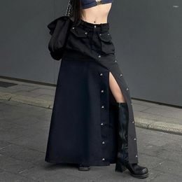 Skirts Goth Dark 90s Grunge Streetwear Rivet Maxi Cyber Gothic Techwear Y2k Split Sexy Skirt Punk High Waist A-line Long Bottoms