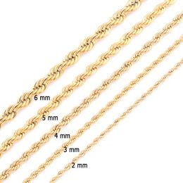 High Quality Gold Plated Rope Chain Stainless Steel Necklace Fashion Women Men Golden Twisted Rope Chains Jewellery Gift 2 3 4 5 6 7mm