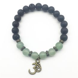 SN1311 Trendy Men's Green Aventurine Bracelet Natural Lava Stone Bracelet Balance Ohm Charm Bracelet Jewellery Whole2984