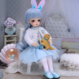 Dolls 30cm Blue Princess Dress Bjd Cute Girl Rabbit Ear Headwear 25 Movable Joints BJD Classic Elegant 16 Gift Toys for Girls 230918