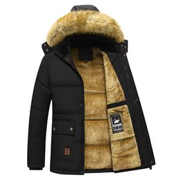 Men's Down Parkas Men Winter Parka Fleece Lined Thick Warm Hooded Fur Collar Coat Male Size 5XL Plush Jacket Autumn Work Outwearing Black 230919