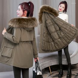 Women's Trench Coats Women Pie Overcome 2023 Winter Thicke Detachable Liner Cotton Clothing Female Overcoat Slim Lace-Up Long Hooded Parka
