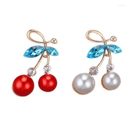 Brooches OneckOha Crystal Cherry Simulated Pearl Plant Pin Garment Accessories Two Colors