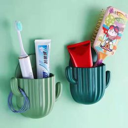 Hooks Household Wall-mounted Storage Rack Self-adhesive Seamless Cactus Toothbrush Holder Shaver Organizer Drain Shelf Ba