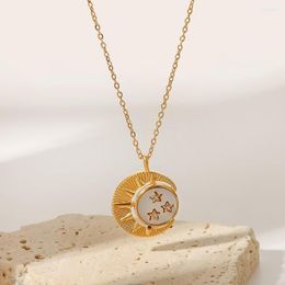 Pendant Necklaces Uworld PVD Stainless Steel Moon Star Necklace 18k Gold Plating Clavicle Chain White Natural Shell For Birthday