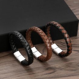 Link Bracelets SGMAN Simple Style Men's Handwoven Leather Bracelet Black High Quality Metal Buckle Fashion Casual Wristband Gift