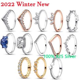 Band Rings 2022 Winter New 925 Silver High Quality Original 1 1 Blue Rectangle Three Stone Glitter Rings Women Jewellery Gift Fashio285Y