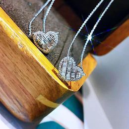 Lovers Heart Diamond Pendant Real 925 Sterling Silver Charm Wedding Pendants Necklace For Women Bridal Party Choker Jewelry Gift274O