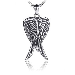 Pendant Necklaces Ancient Sier Angel Wing Stainless Steel Feather Necklace For Women Men Fashion Fine Jewellery Drop Delivery Pendants Dha62