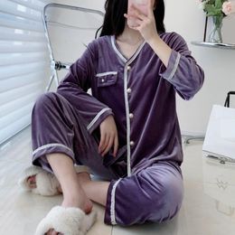 Women's Sleepwear Velour Women Pyjamas Two Piece Velvet Set Nightsuits Homewear Autumn Winter Long Sleeve Pijamas Suit Lingerie