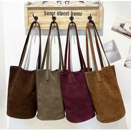 Small Design Genuine Leather Bag Women Suede Panel Leather Bucket Bag with Large Capacity One Shoulder Tote Bag 230915