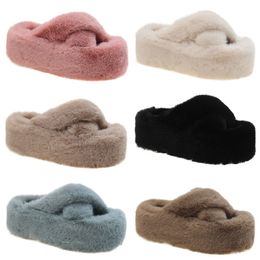 2023 Winter multi-colored plush slippers women thick bottom warm cotton drag black blue pink brown