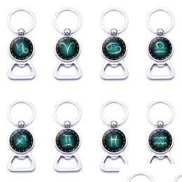 Keychains Lanyards Update 12 Constell Keychain Horoscope Sign Summer Beer Bottle Opener Key Chain Ring Fashion Accessories Drop Delive Dhi8G