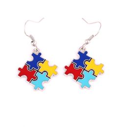 New Arrival Autism Awareness Hope Pattern Hand Applied Enamel Colours Charm With Holes Jigsaw Puzzle Piece Earrings Gift258u