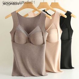 Women's Thermal Underwear Women's Winter Thermal Underwear Seamless Top Velvet Sleeveless Warm Vest with Cup Thermal Clothing Woman for Cold L230919