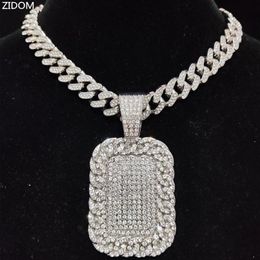 Pendant Necklaces Men Hip Hop Iced Out Bling Dog Tag Necklace With 13mm Width Cuban Chain Hiphop Fashion Charm Jewelry2840