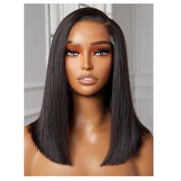 Pre plucked c-shaped side part light yaki blunt cut bob wig transparent hd lace front glueless wigs human hair