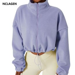 Women's Jackets NCLAGEN Outdoor Cashmere Sports Warm Coat Women's Autumn Winter Loose Casual Top Zipper Long Sleeve Fitness Gym Running Jacket 230919