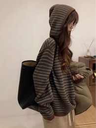 Women's Sweaters Deeptown Vintage Striped Brown Sweater Women Harajuku Korean Style Knit Tops Hoodies Oversize Casual Pullover Jumper Female 230919