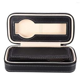 Watch Boxes 2 Grids PU Leather Travel Storage Case Zipper Wristwatch Box Organizer