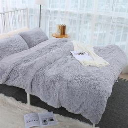 Modern Luxurious Plush Faux Fur Bedding Sets Solid Colour Velvet Winter Duvet Cover with Pillowcase Twin Queen Size315D